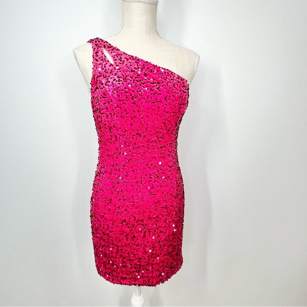Pink Sequin One Shoulder Cocktail Dress